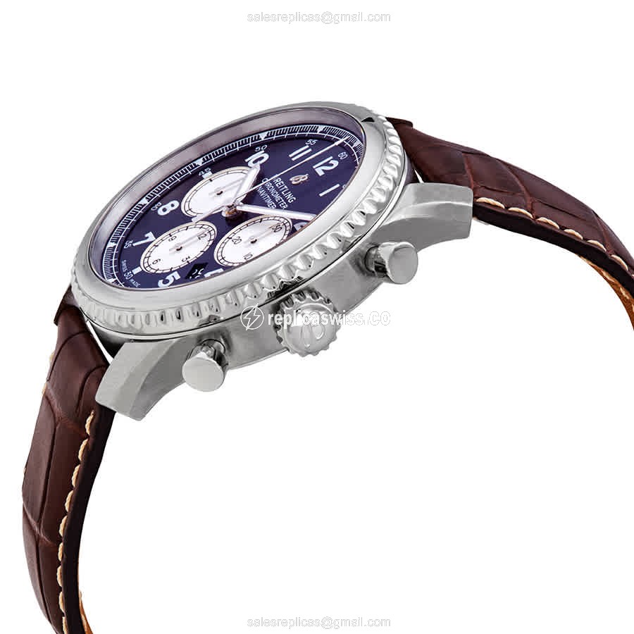 Breitling AVIATOR 8 Replica - Automatic - Steel - Blue Dial - Brown Alligator Buckle - View 2