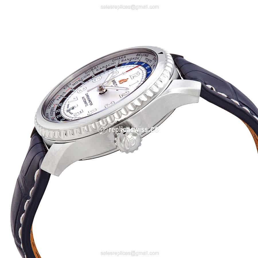Breitling AVIATOR 8 Replica - Automatic - Steel - Silver Dial - Blue Alligator Buckle - View 2