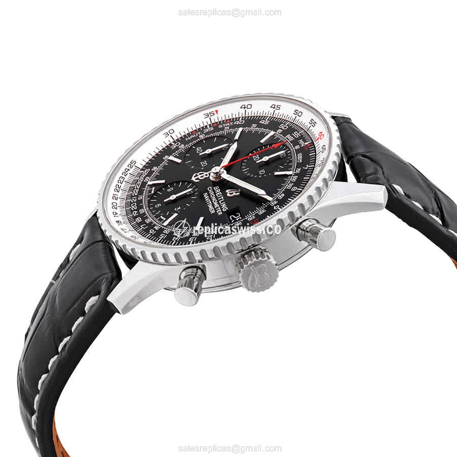 Breitling NAVITIMER 1 Replica - Automatic - Black Dial - Leather Strap - Buckle Clasp - View 2