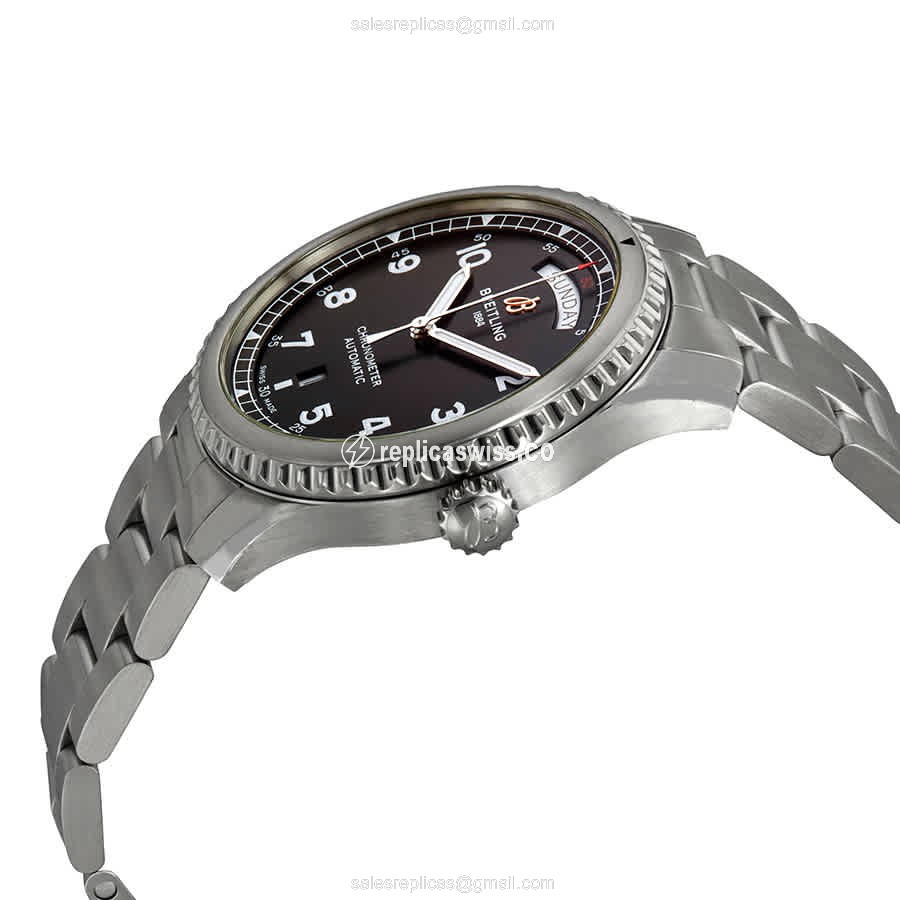 Breitling AVIATOR 8 Replica - Automatic - Steel Case - Black Dial - Silver Strap - View 2
