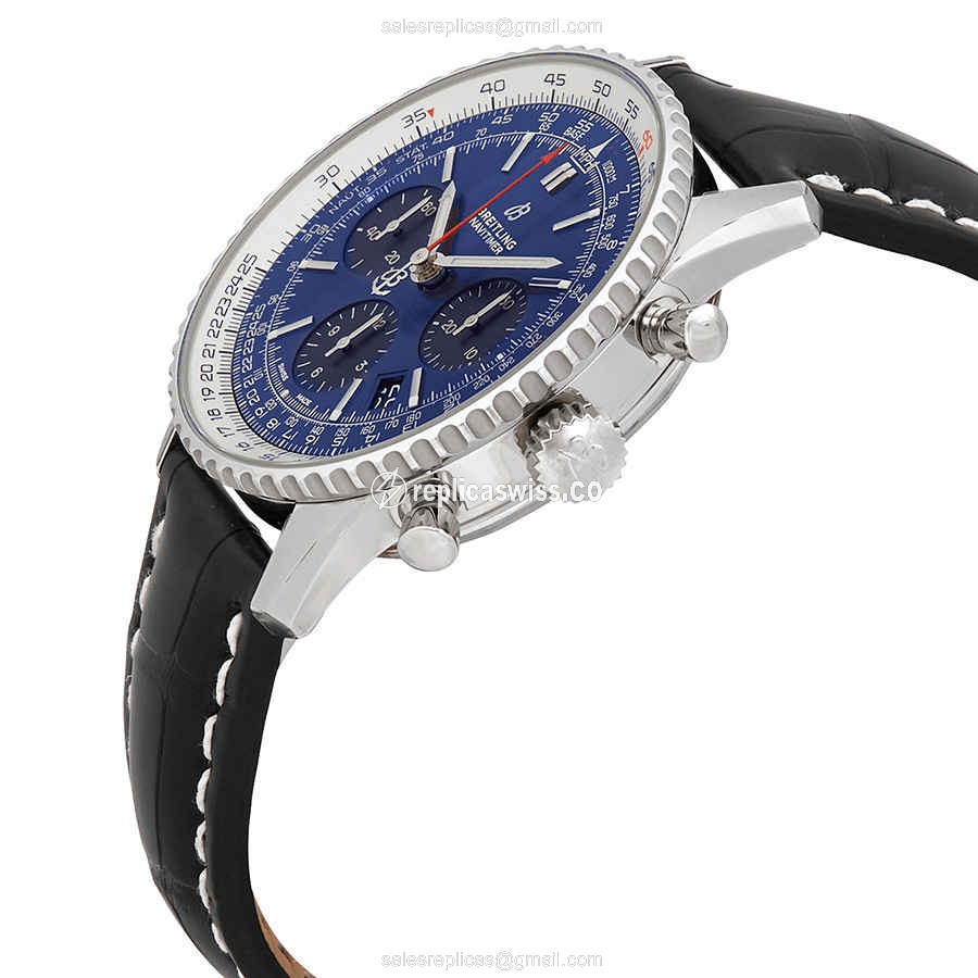 Breitling NAVITIMER 1 Replica - Automatic - Blue Dial - Steel Case - Black Alligator Strap - View 2