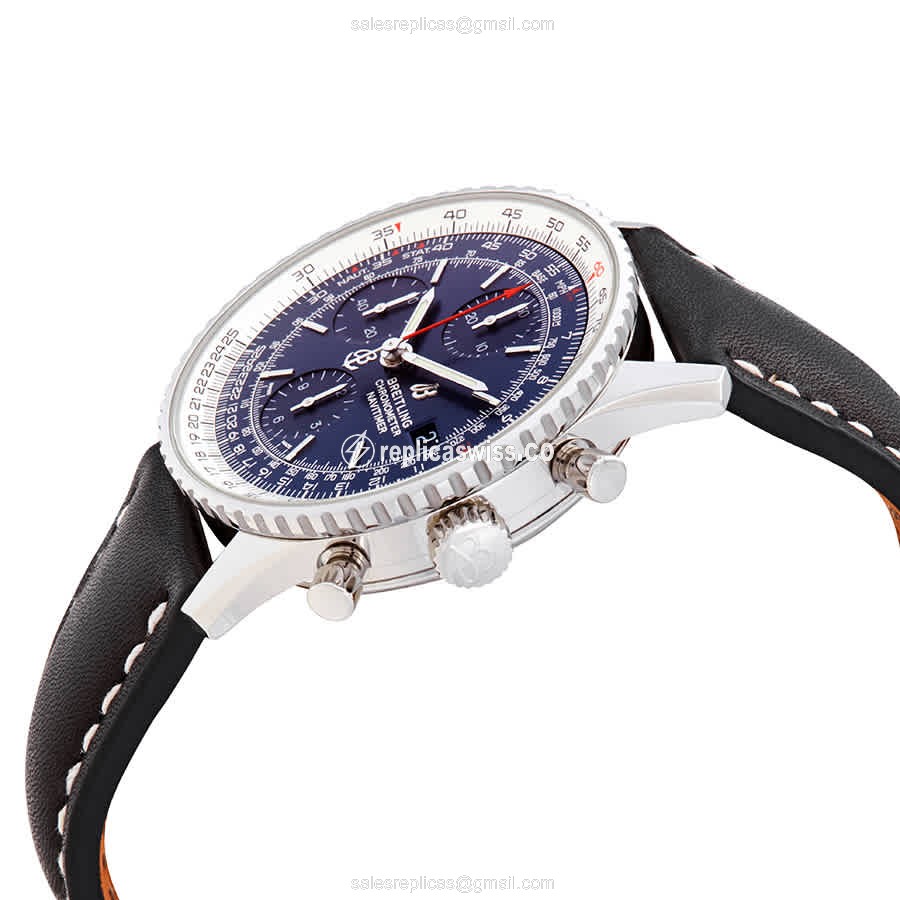Breitling NAVITIMER 1 Replica - Automatic - Steel Case - Blue Dial - Leather Strap - View 2