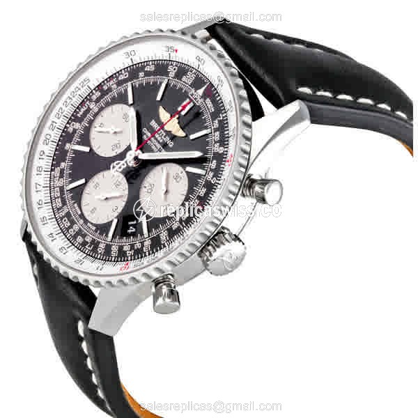 Breitling NAVITIMER 1 Replica - Automatic - Black Steel Case - Leather Black Strap - View 2