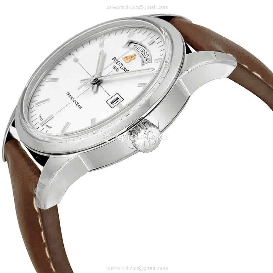 Breitling AQUATIMER Replica - Automatic - Steel Case - Silver Dial - Brown Leather Strap - View 2
