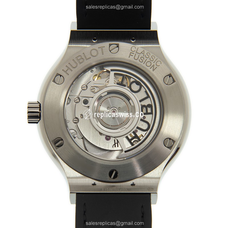 Hublot Classic Fusion Replica - Automatic - Titanium & Diamond - Black Dial - Leather Strap - View 3