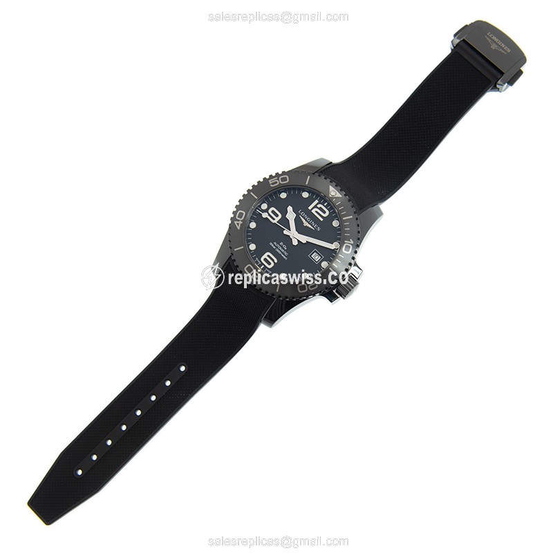 Longines Conquest Replica - Automatic - Black Dial - Rubber Strap - Steel Case - View 2