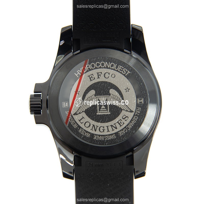 Longines Conquest Replica - Automatic - Black Dial - Rubber Strap - Steel Case - View 3