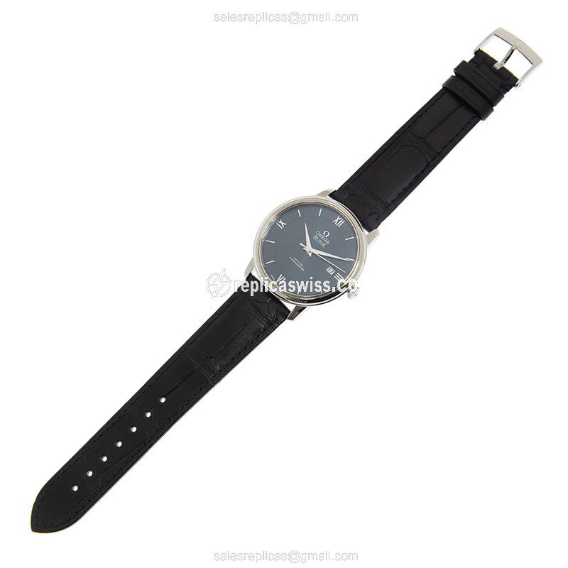Omega De Ville Replica Watch - Steel - Blue Dial - Alligator - View 2