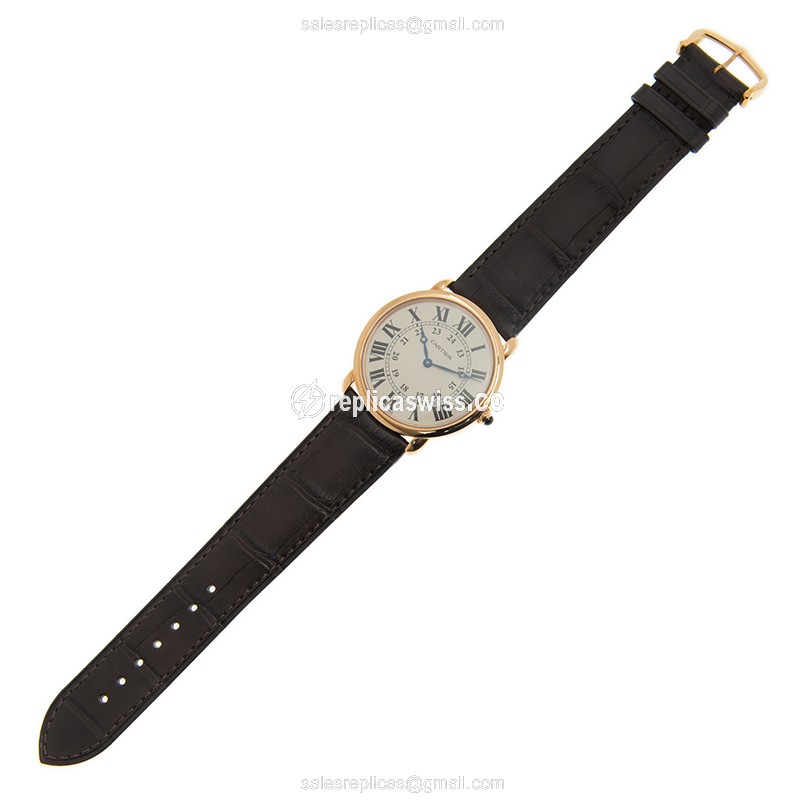 Cartier RONDE LOUIS CARTIER Replica - Manual - 18kt Rose Gold - White Dial - Alligator Black Strap - View 2