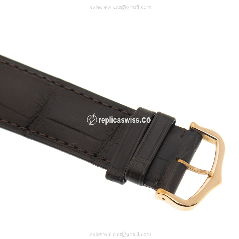 Cartier RONDE LOUIS CARTIER Replica - Manual - 18kt Rose Gold - White Dial - Alligator Black Strap - View 4