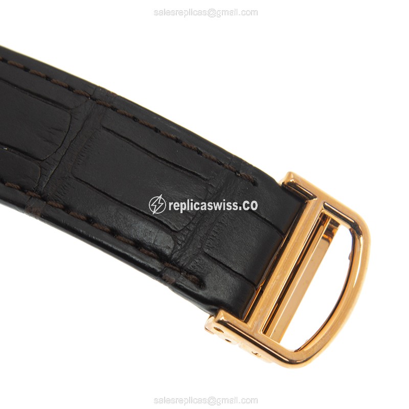 Cartier Tortue Replica - Manual - 18kt Rose Gold - Diamonds - White Dial - Black Alligator Strap - View 4