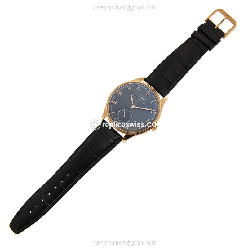 IWC Portuguese IW545406 Replica - Manual Wind - 18kt Rose Gold - Gray Dial - Buckle Clasp - Black Alligator Strap - View 2
