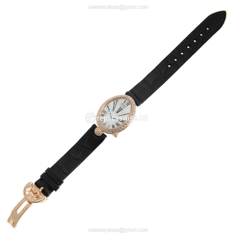 Breguet 8928BR/51/944/DD0D REINE DE NAPLES - Automatic 18kt Rose Gold - White Dial - Black Alligator Strap - Clasp - View 2