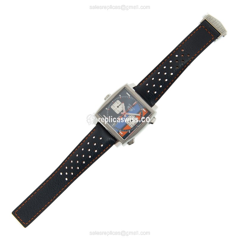 Tag Heuer Manaco Replica - Automatic - Steel - Blue Dial - Leather Strap - View 2