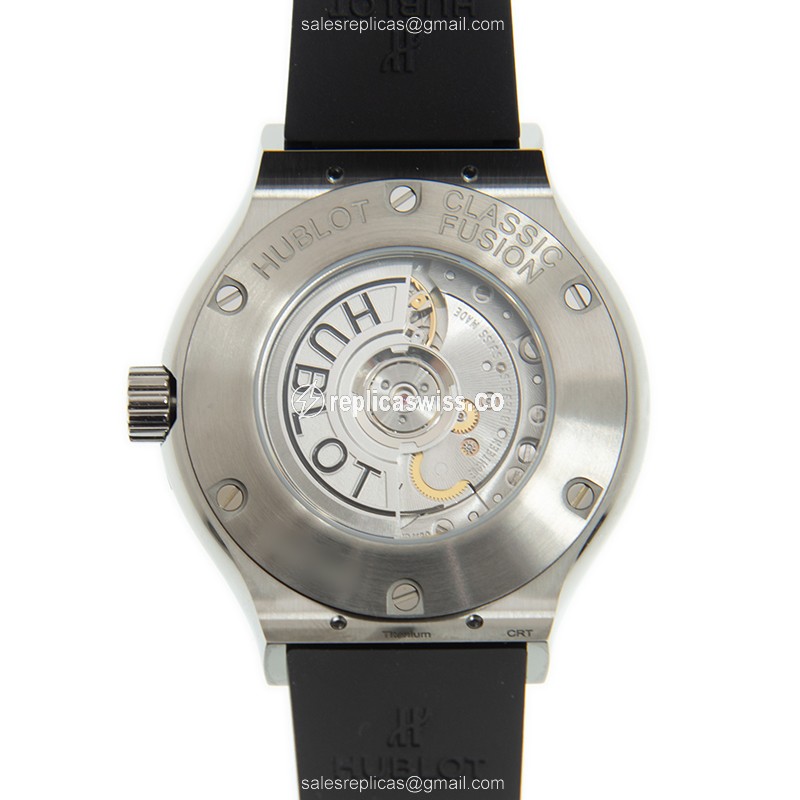 Hublot Classic Fusion Replica - Automatic - Titanium Case - Diamond - Black Dial - Rubber Strap - View 3