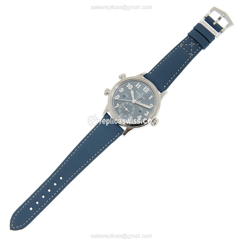 Patek Philippe 7234A-001 CALATRAVA Replica - Automatic Steel Blue Dial Leather Strap Buckle - View 2