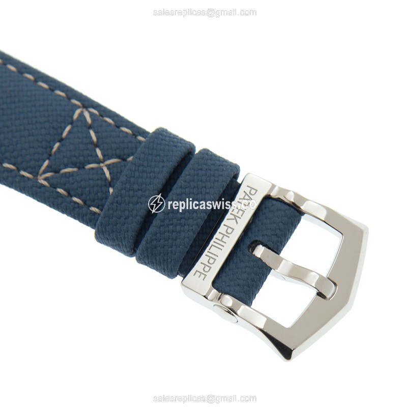 Patek Philippe 7234A-001 CALATRAVA Replica - Automatic Steel Blue Dial Leather Strap Buckle - View 4