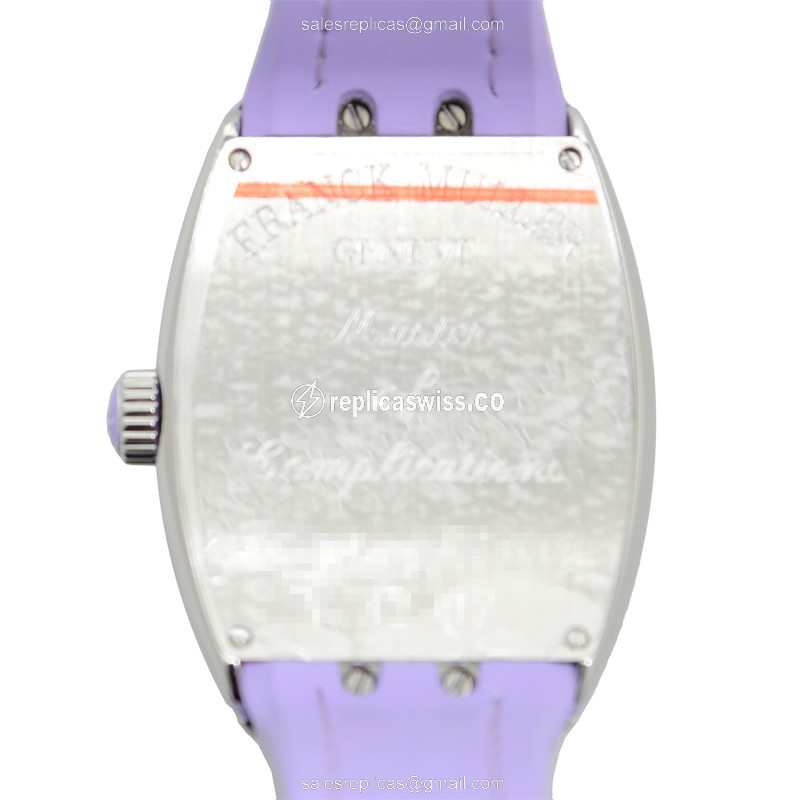 Franck Muller V32 QZ Quartz - Silver Dial - Steel Case - Purple Leather Strap - View 3