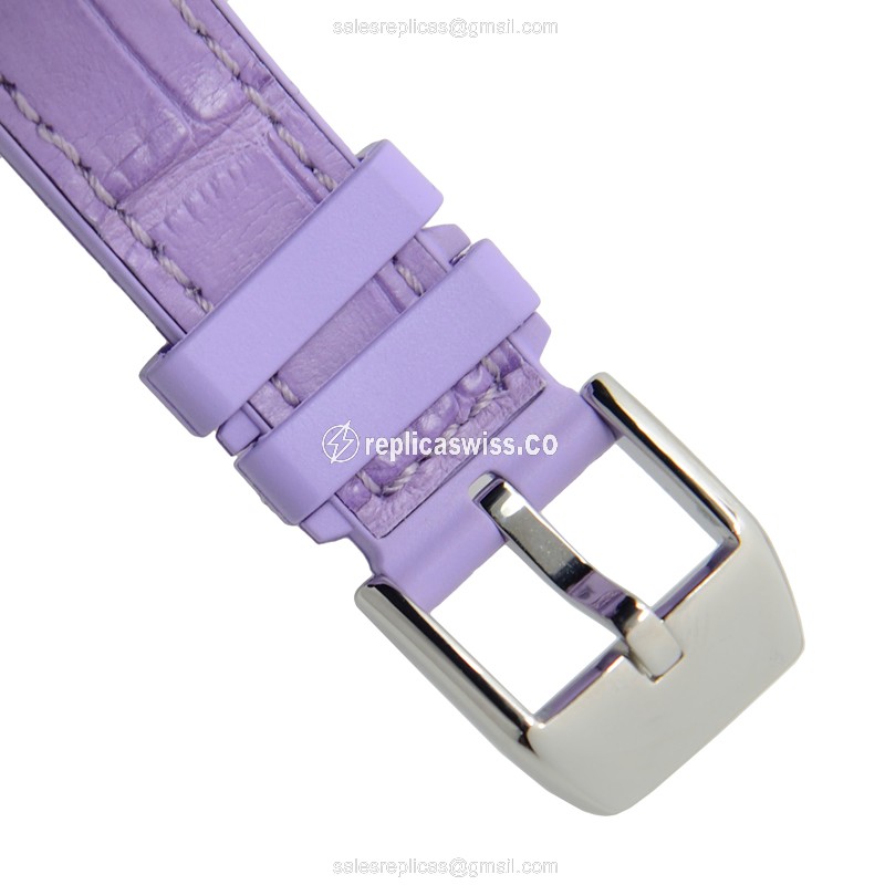 Franck Muller V32 QZ Quartz - Silver Dial - Steel Case - Purple Leather Strap - View 4