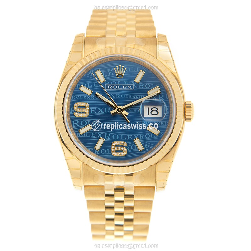 Rolex Datejust Replica - 18kt Yellow Gold - Automatic - Blue Dial - Gold Strap - View 2