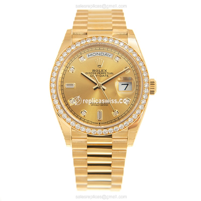 Rolex DAY-DATE Replica | Automatic | 18kt Gold Case | Diamond Dial - View 2