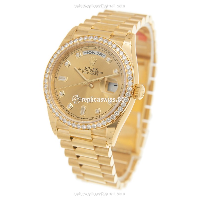 Rolex DAY-DATE Replica | Automatic | 18kt Gold Case | Diamond Dial - View 3