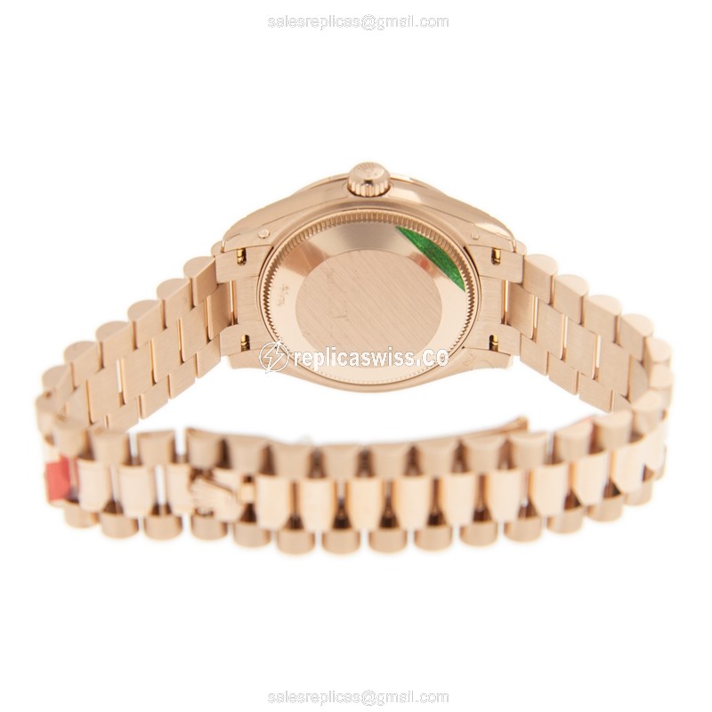 Rolex DATEJUST Replica - Automatic - 18kt Rose Gold - Diamonds - Brown Dial - View 4