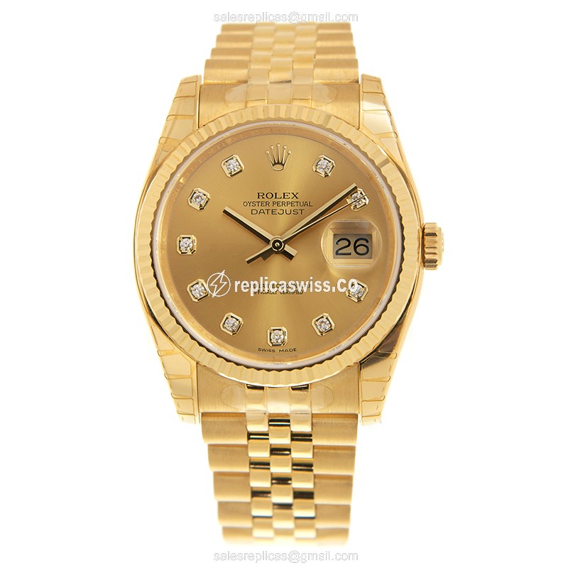 Rolex Datejust Replica - Automatic - 18kt Yellow Gold - Gold Dial - Gold Clasp - View 2