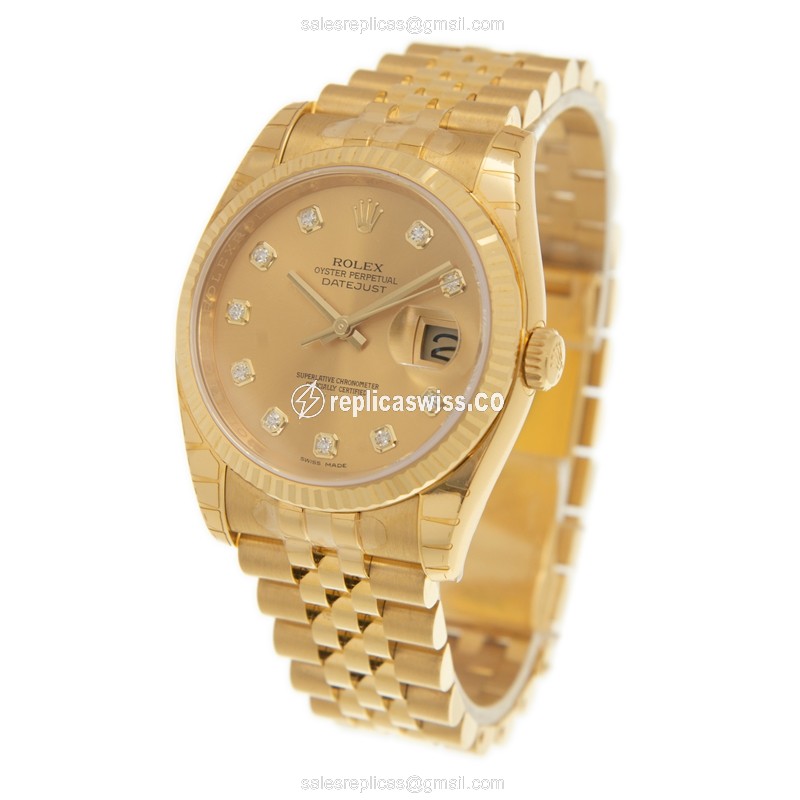 Rolex Datejust Replica - Automatic - 18kt Yellow Gold - Gold Dial - Gold Clasp - View 3
