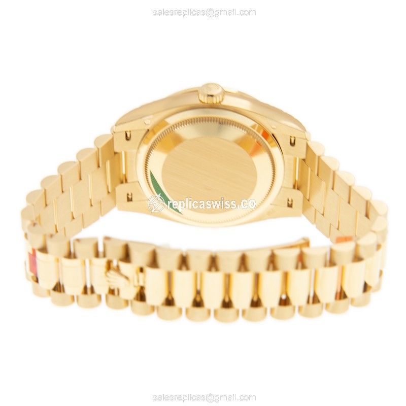 Rolex DAY-DATE Replica - 18kt Gold & Diamond - Automatic, Dark Grey Dial - View 4