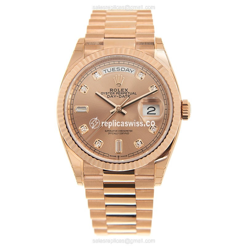 Rolex DAY-DATE Replica - Automatic - 18kt Gold Case, Gold Dial, Gold Clasp - View 2