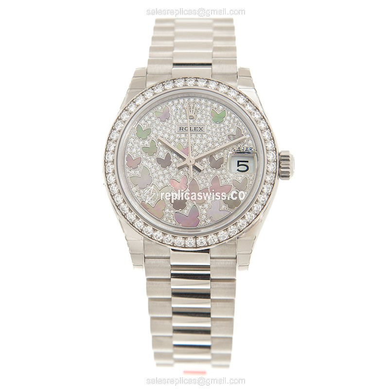 Rolex Datejust Replica - Automatic - 18kt White Gold - Diamond Bezel - Silver Dial - View 2