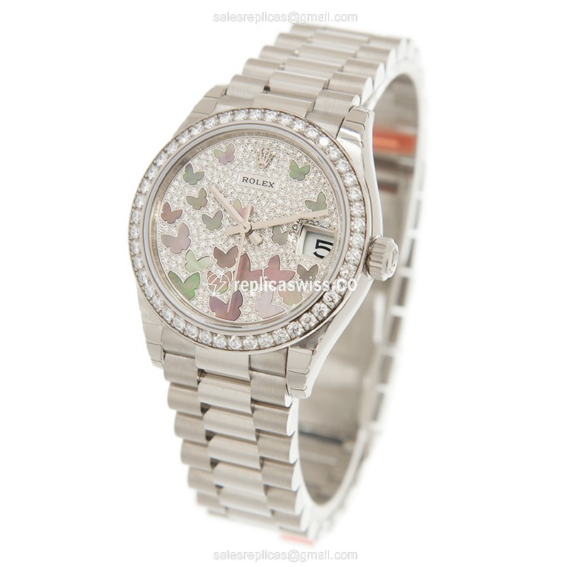 Rolex Datejust Replica - Automatic - 18kt White Gold - Diamond Bezel - Silver Dial - View 3