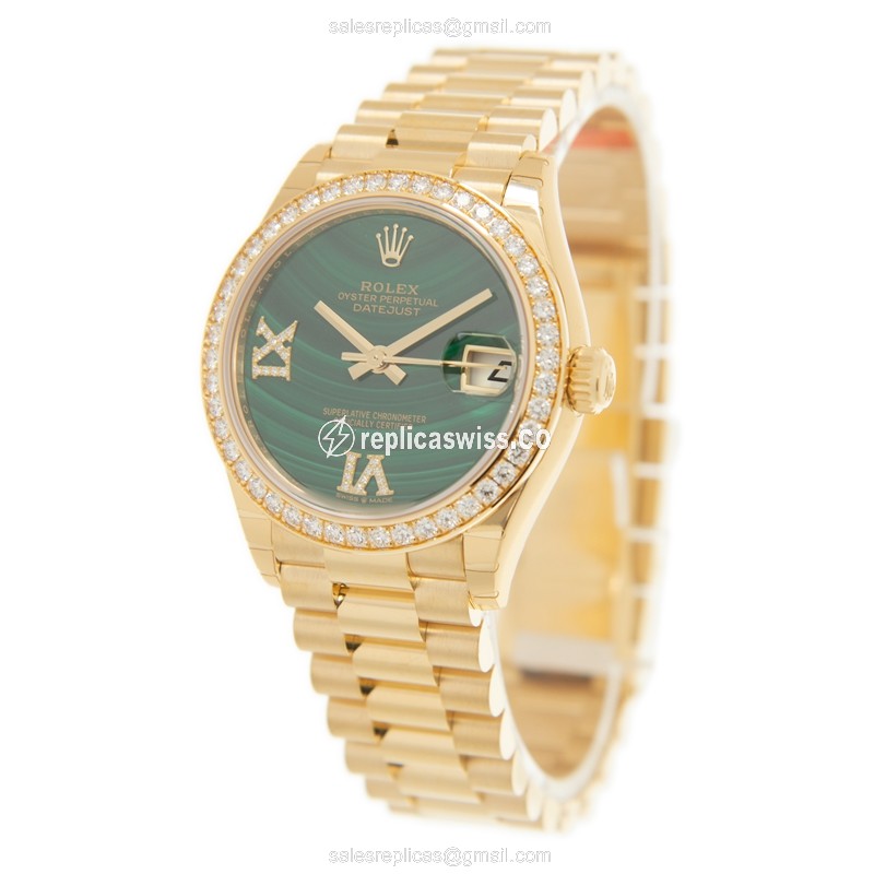 Rolex Datejust Replica - Automatic - 18kt Gold Case - Green Dial - Gold Clasp & Strap - View 3