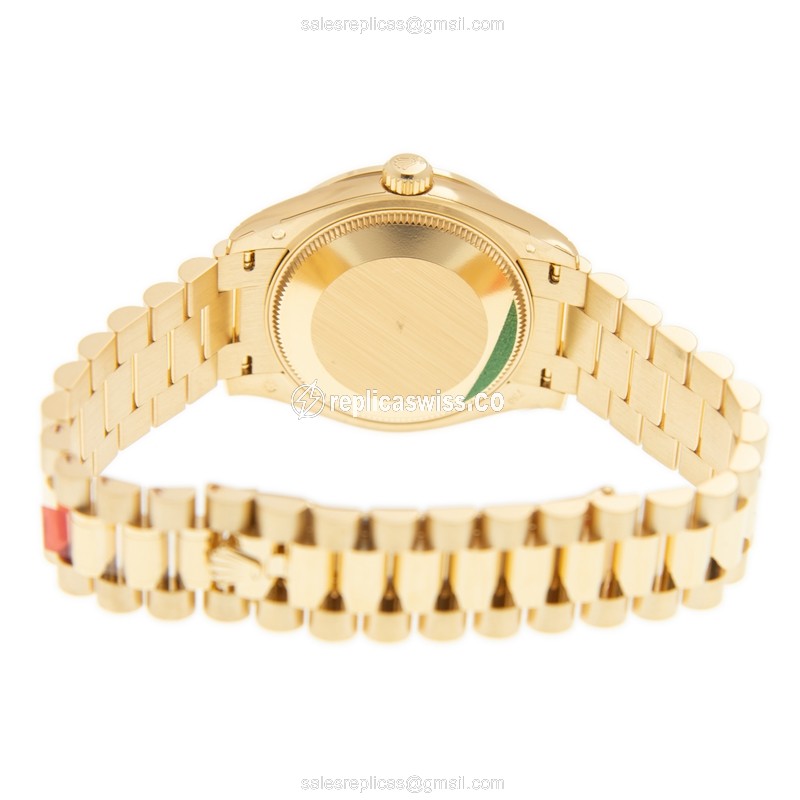 Rolex Datejust Replica - Automatic - 18kt Gold Case - Green Dial - Gold Clasp & Strap - View 4