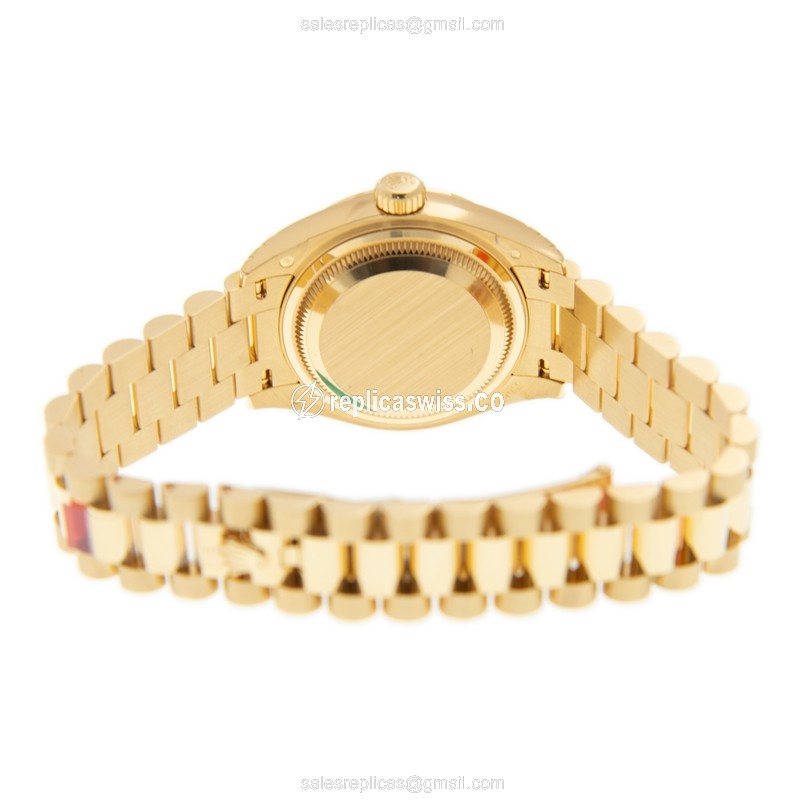 Rolex Datejust Lady Replica - Automatic - White Dial - 18kt Yellow Gold Case, Gold Clasp & Strap - View 4