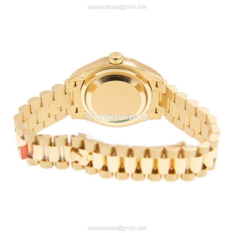 Rolex Lady Datejust Replica - Automatic - 18kt Gold - Diamond - Gold Dial - Gold Strap - View 4