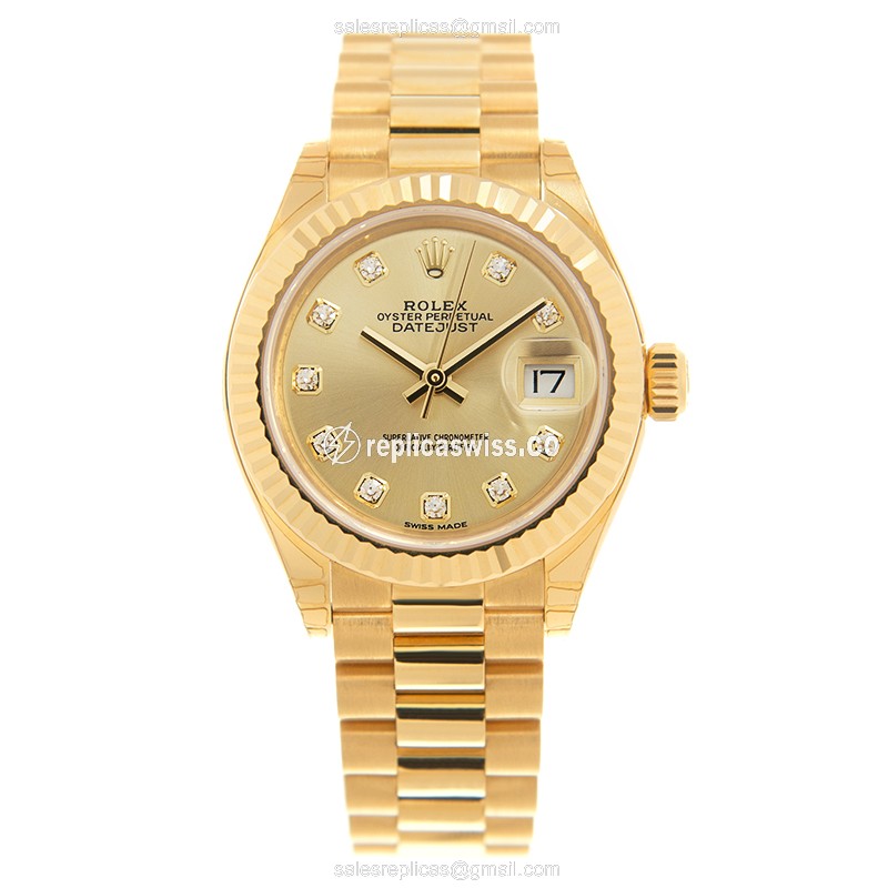 Rolex Lady Datejust Replica - Automatic - 18kt Gold Case, Gold Dial, Gold Strap - View 2