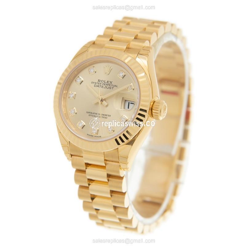 Rolex Lady Datejust Replica - Automatic - 18kt Gold Case, Gold Dial, Gold Strap - View 3