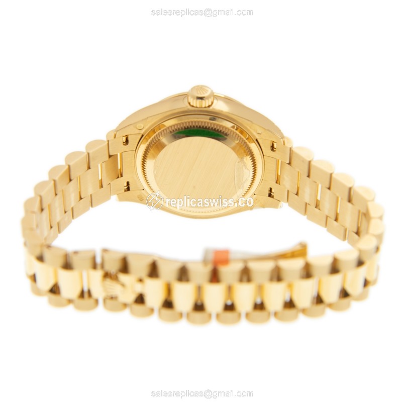 Rolex Lady Datejust Replica - Automatic - 18kt Gold Case, Green Dial, Diamond Clasp - View 4