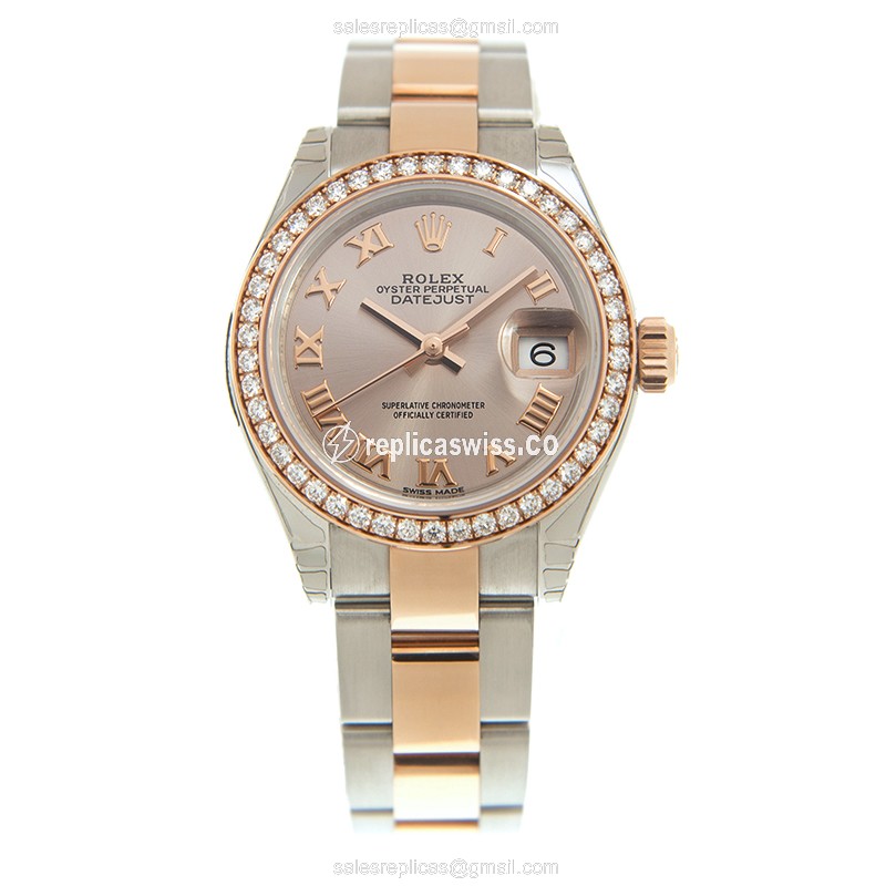 Rolex Lady Datejust Replica - Automatic - 18kt Rose Gold Case, Pink Dial, Diamond Clasp - View 2