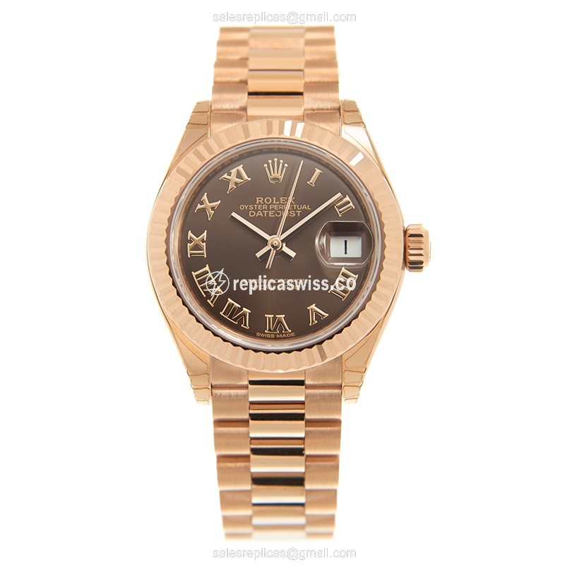 Rolex Datejust Replica - Automatic - 18kt Rose Gold - Brown Dial, Gold Clasp & Strap - View 2