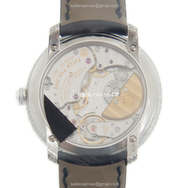 Patek Philippe 4978/400G-001 Replica - Automatic - 18kt White Gold - Diamond - Silver Dial - Blue Alligator Strap - View 3