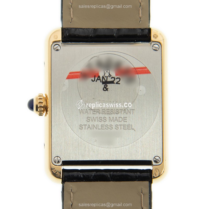 Cartier TANK Replica - Quartz - 18kt Yellow Gold - White Dial - Black Alligator Buckle - View 3