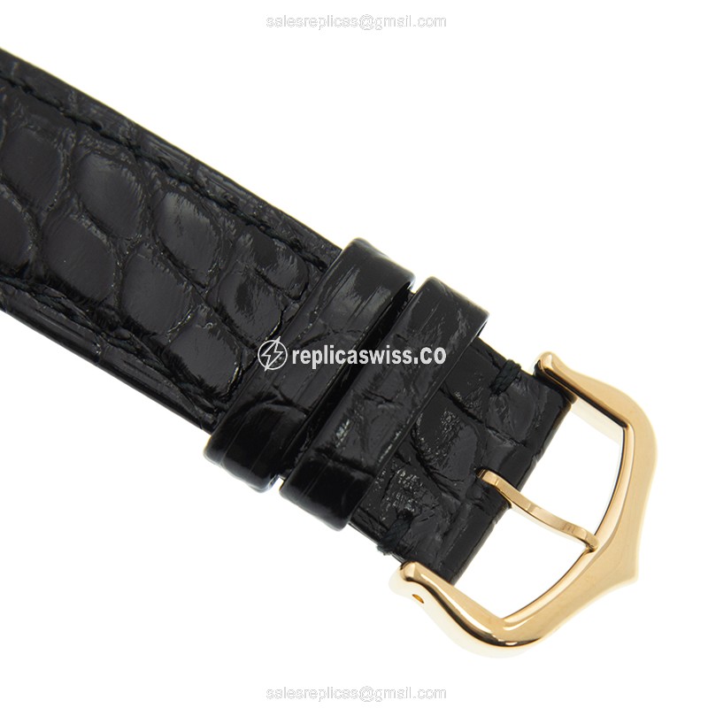 Cartier TANK Replica - Quartz - 18kt Yellow Gold - White Dial - Black Alligator Buckle - View 4