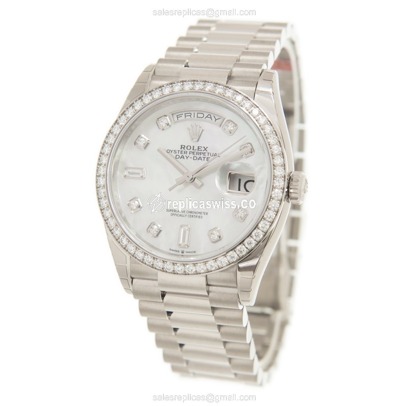 Rolex Day-Date Replica - Automatic - 18kt White Gold - Diamond Dial - Silver Clasp - View 3