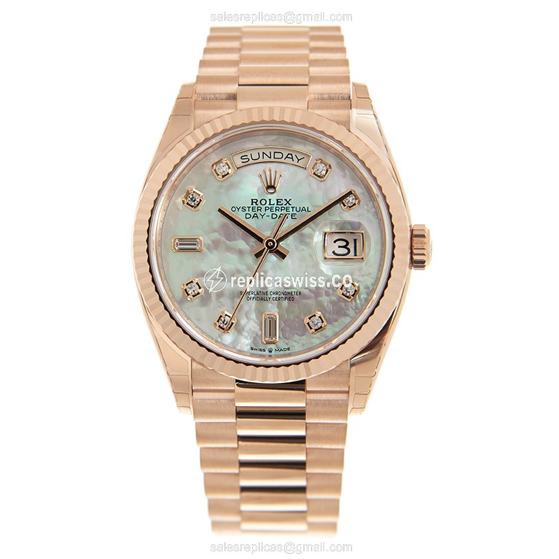 Rolex Day-Date Replica - Automatic, White Dial on Gold Strap - View 2