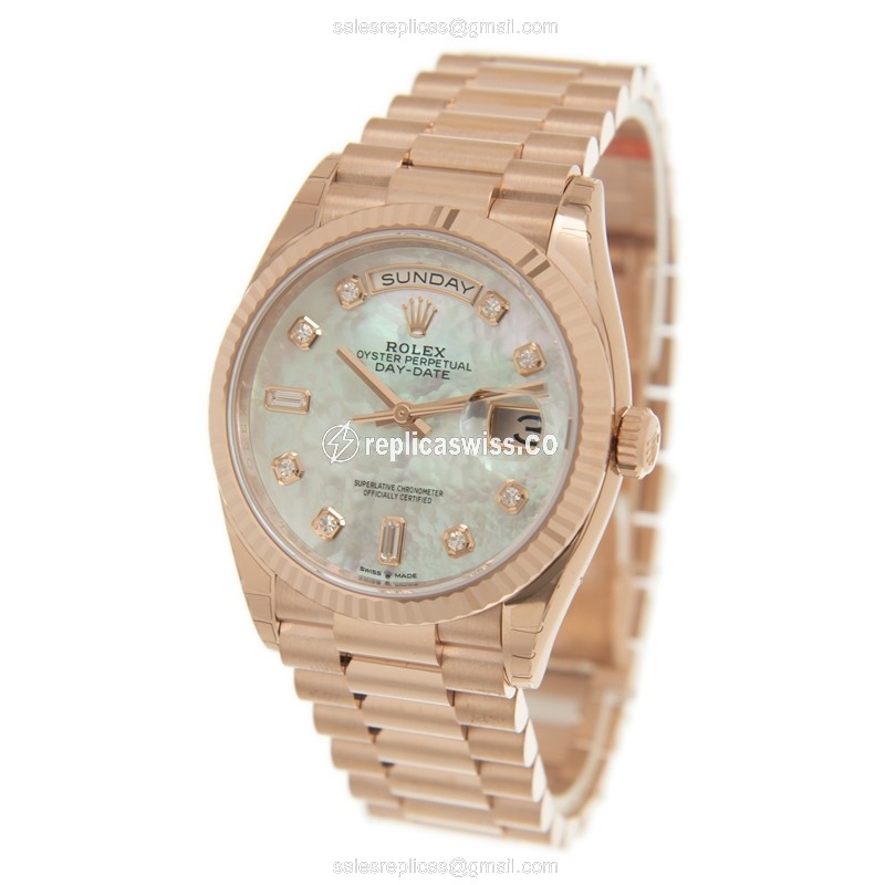 Rolex Day-Date Replica - Automatic, White Dial on Gold Strap - View 3