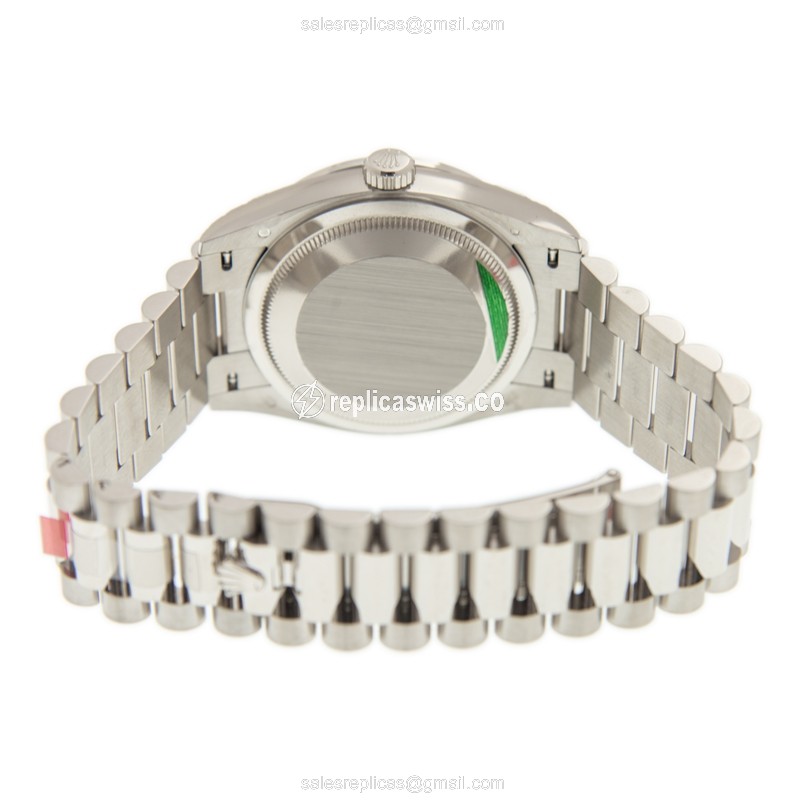 Rolex DAY-DATE Replica - Automatic - White Gold Case - Diamond Bezel - Silver Dial - View 4