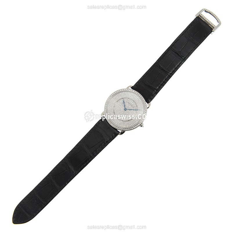 Cartier WR007007 RONDE LOUIS CARTIER - Manual - 18kt White Gold - Diamond - Silver Dial - Black Alligator Strap - View 2